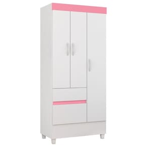Guarda Roupa Flex 3 Portas 2 Gavetas Wind Branco/Rosa/Branco