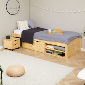 Cama Solteiro Madeira Multifuncional Com Mesa de Cabeceira Sabrina Natural