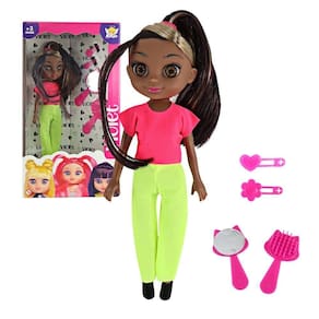 Boneca Violet Negra 30cm Acessórios Pente Espelho Prendedor Cabelo