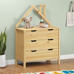 Cômoda infantil Montessori Madeira Casinha 3 Gavetas Elano Natural