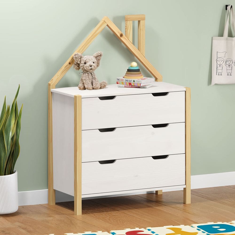 Cômoda Montessori Infantil Madeira 3 Gavetas Elano Branco Natural