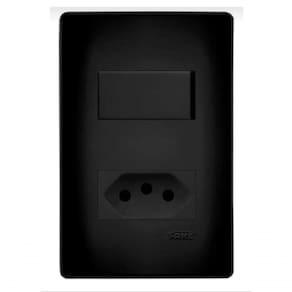 Conjunto Fame Habitat Black - Interruptor Simples 16a, Tomada 2p+t 10a