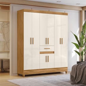 Guarda Roupa Casal Ambiente Portugal 8 Portas Freijó Off White - Moval