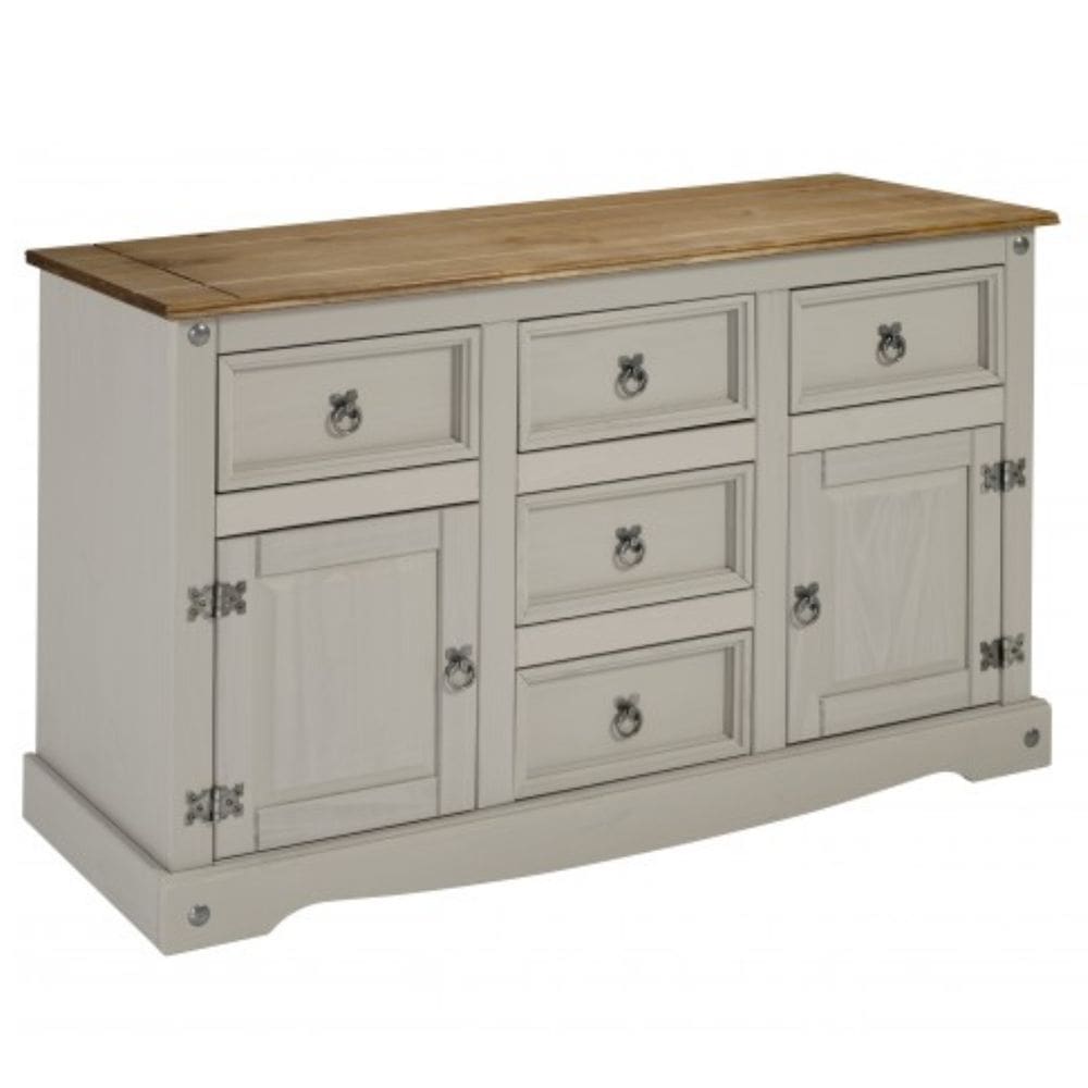 Balcão de Madeira com 2 Portas e 5 Gavetas Cinza Lavado