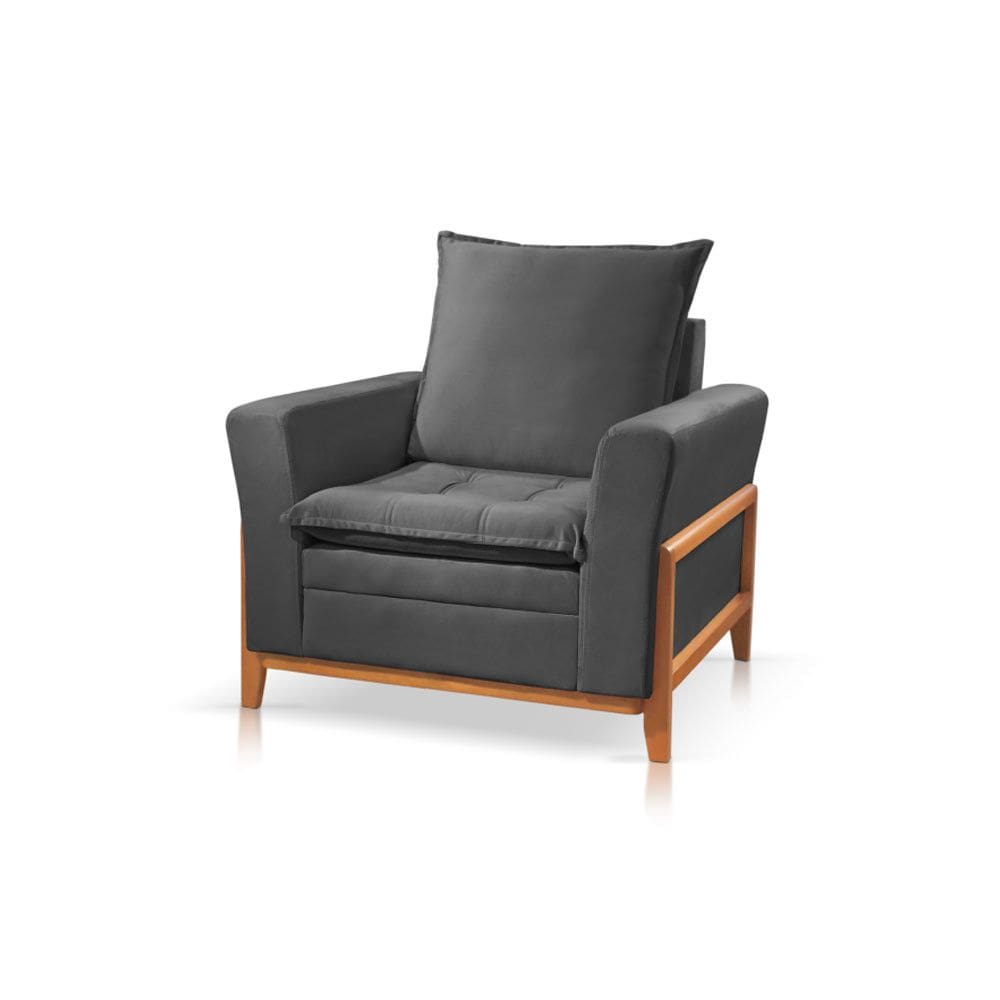 Poltrona França com Base de Madeira Maciça 95cm com Almofada Solta JC Estofados