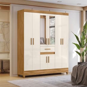 Guarda Roupa Casal Ambiente Portugal 8 Portas Freijó Off White com Espelho - Moval