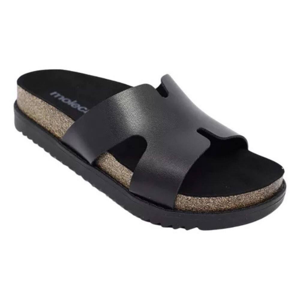 Tamanco Moleca Papete Napa Tira Larga Solado Alto Feminino Preto\u0002