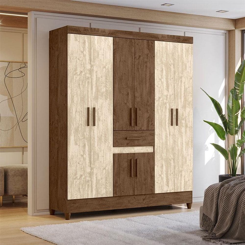 Guarda Roupa Casal Ambiente Portugal 8 Portas Castanho Wood Avelã Wood - Moval