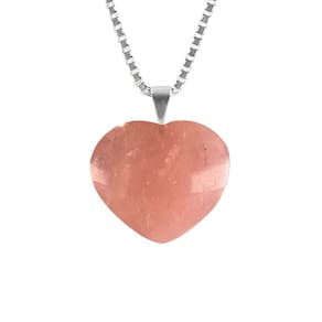 Colar 50Cm Prata 925 Quartzo Rosa Coração Verdadeiro Natural