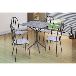 Conjunto Sala de Jantar Mesa Tampo de Granito Quadrada com 4 Cadeiras Bruna Branco