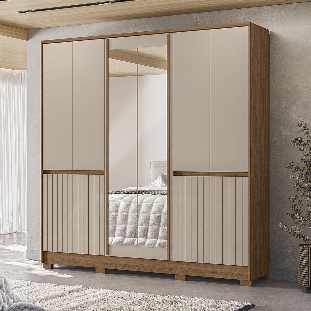 Guarda Roupa Roupeiro Alasca 10 Portas 4 Gavetas com Espelho Carvalho Fendy Moval