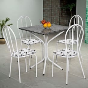 Conjunto Sala de Jantar Mesa Tampo de Granito Quadrada com 4 Cadeiras Thais Branco/branco flor