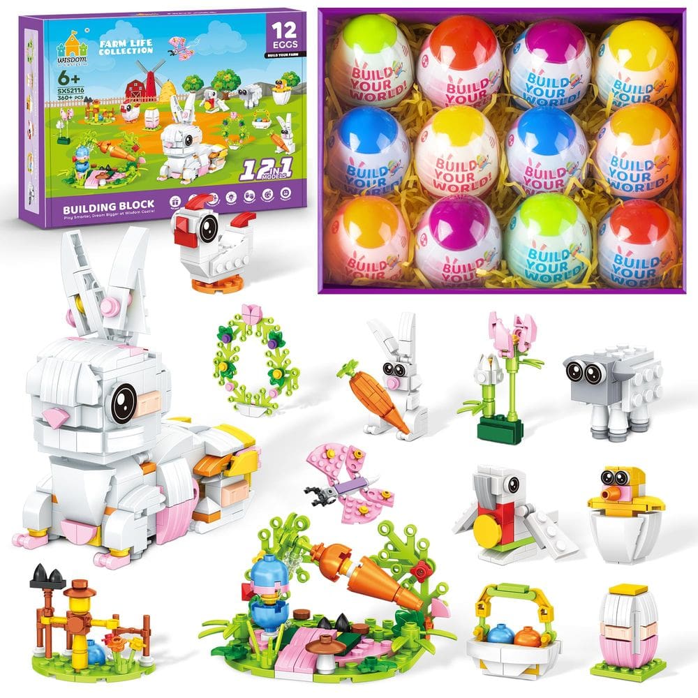 Conjunto de brinquedos de construção Wisdom Castle Easter Bunny com coelho 12 em 1