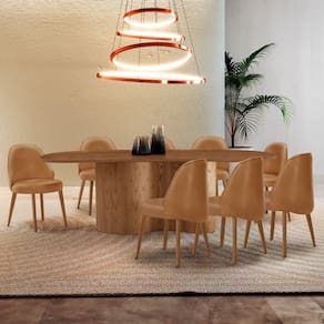 Mesa de Jantar Suiça 220cm Madeira Tampo Laminado Orgânico com 8 cadeiras Suiça