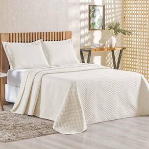 Kit Cobre Leito Colcha Ideale Queen 3 Peças Matelado Geométrico - Palha - 100% Poliéster