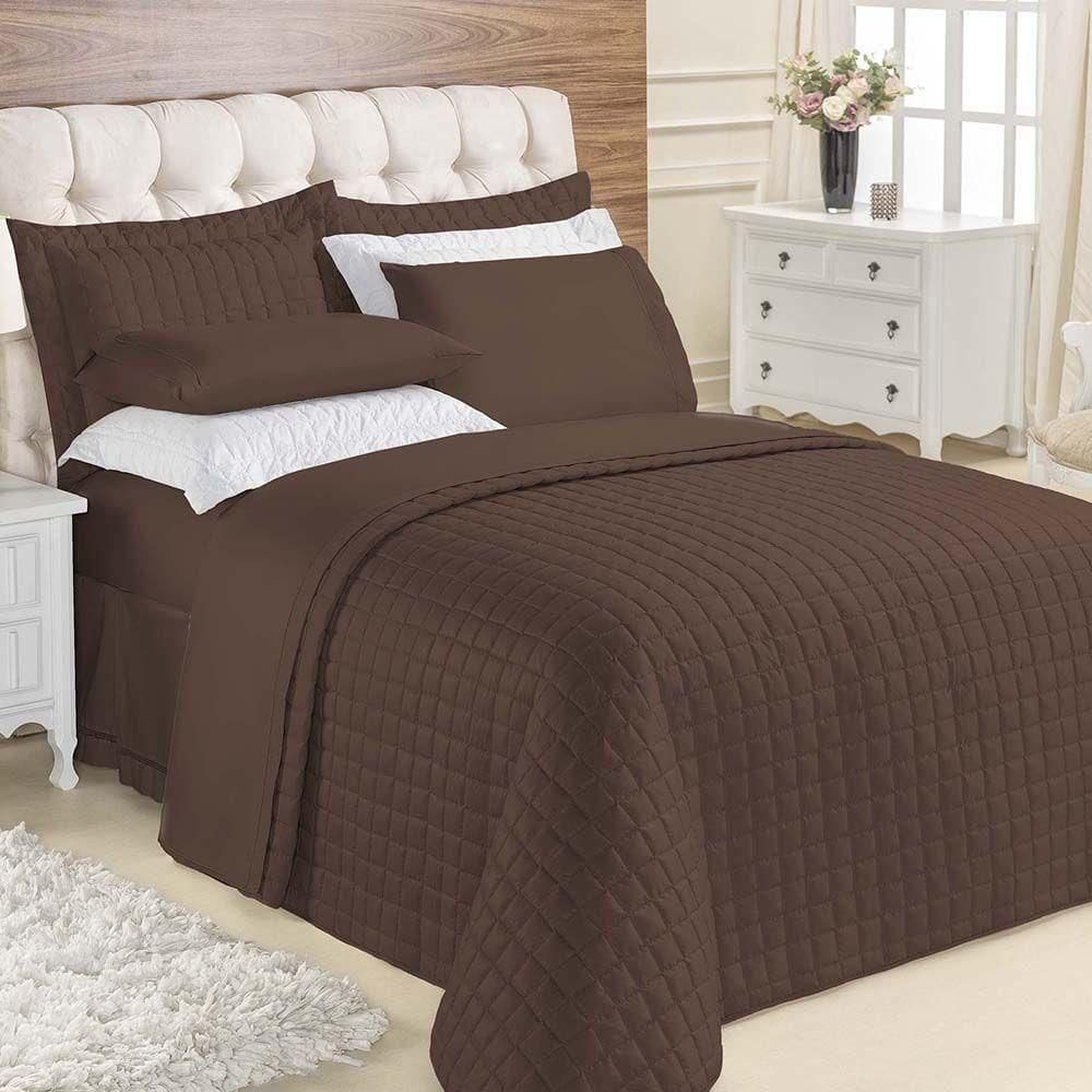 Kit Cobre Leito Colcha Veneza Queen 3 Peças Hipercal 180 Fios - Marrom