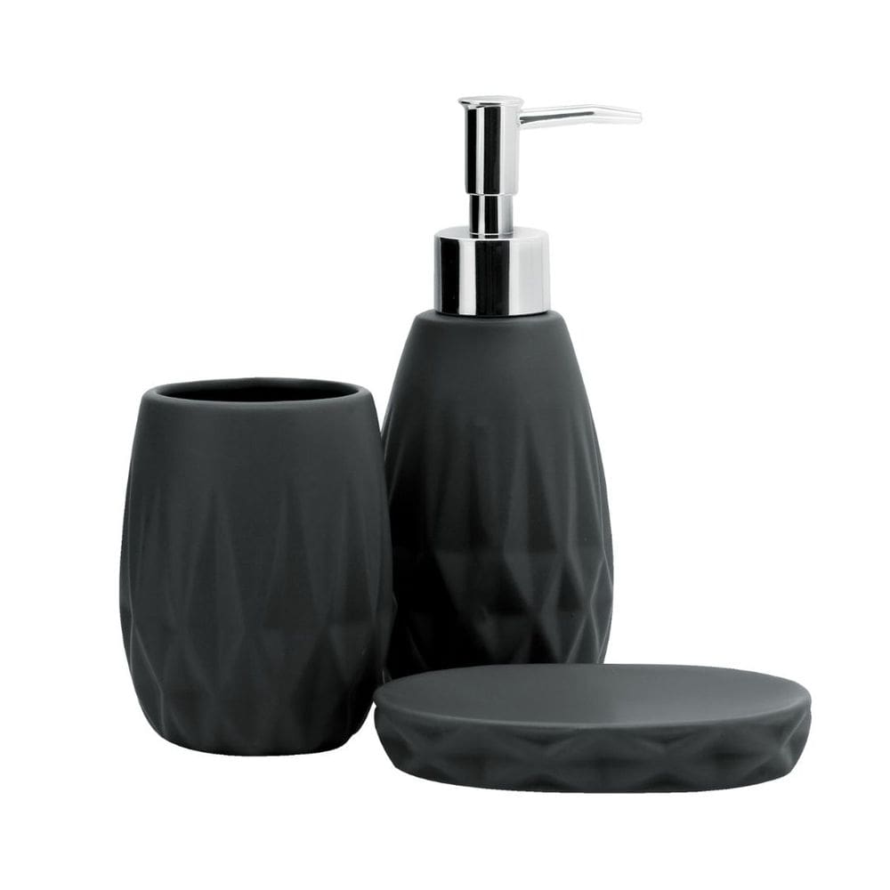 Jogo Para Banheiro Porcelana Metrópole Black 3 Peças - Tuut