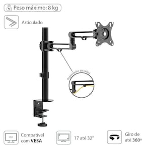 Suporte Para Monitor De 17 A 32 Articulado Rotação 360° E Organizador De Cabo - Sm400a