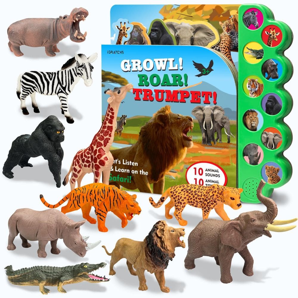 Conjunto de brinquedos iGratens Safari Animals Figures com livro sonoro de mais de 3 anos