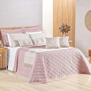 Kit Cobre Leito Colcha Tierry Queen 5 Peças Hipercal 180 Fios - Rose