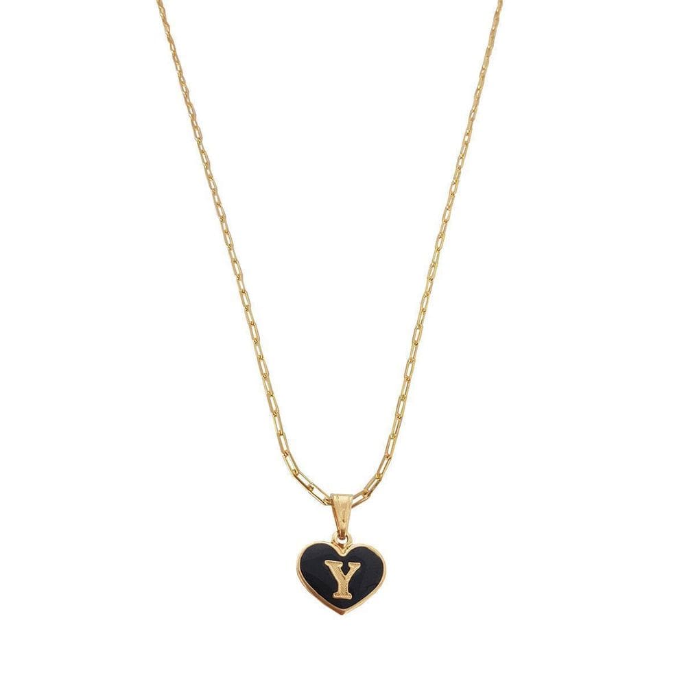 Colar Cartier 45Cm Coração Negro Letra Y Banhado Ouro 18K