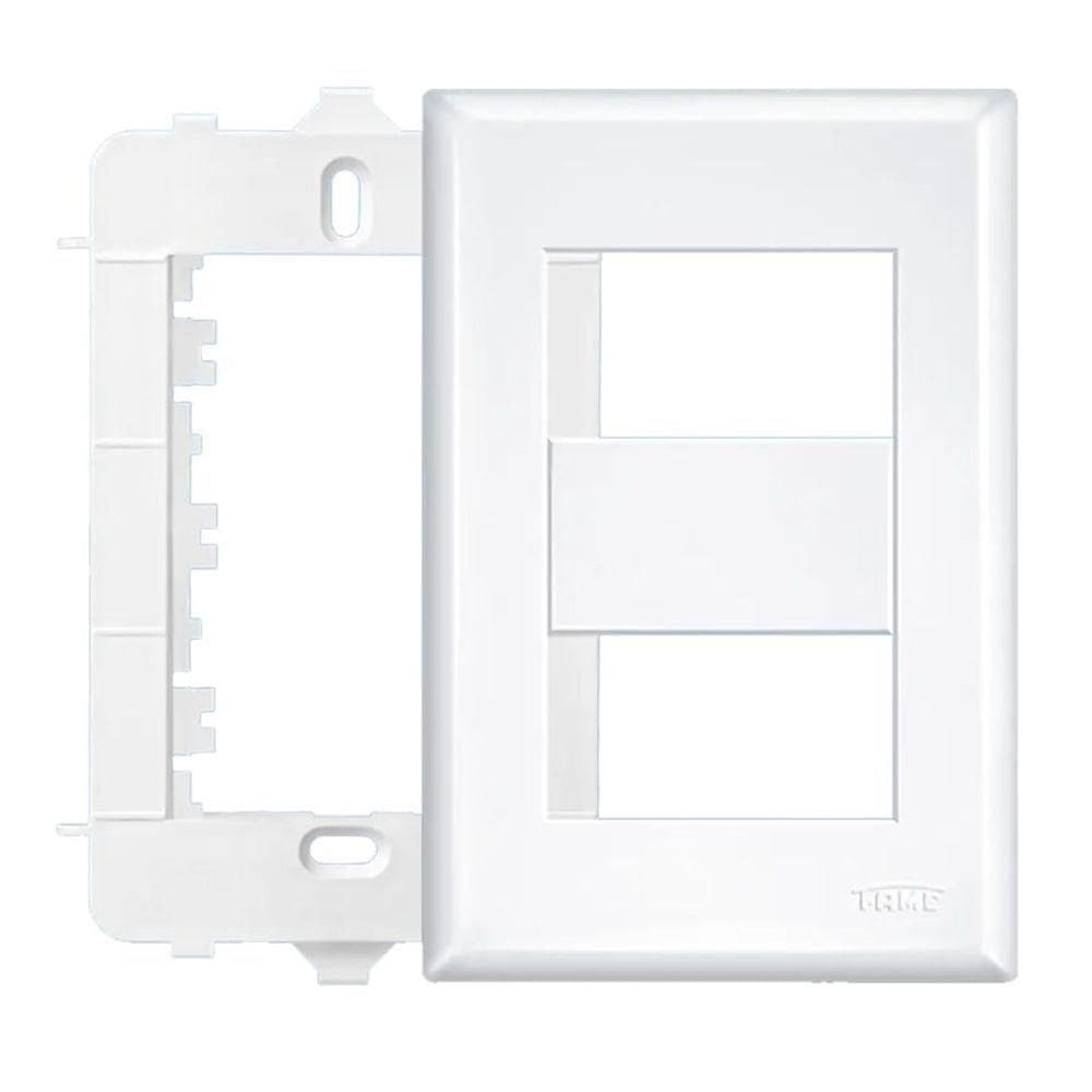 Conjunto Fame Habitat Black - Placa Com Suporte 2 Módulos Distanciados Horizontais 4x2