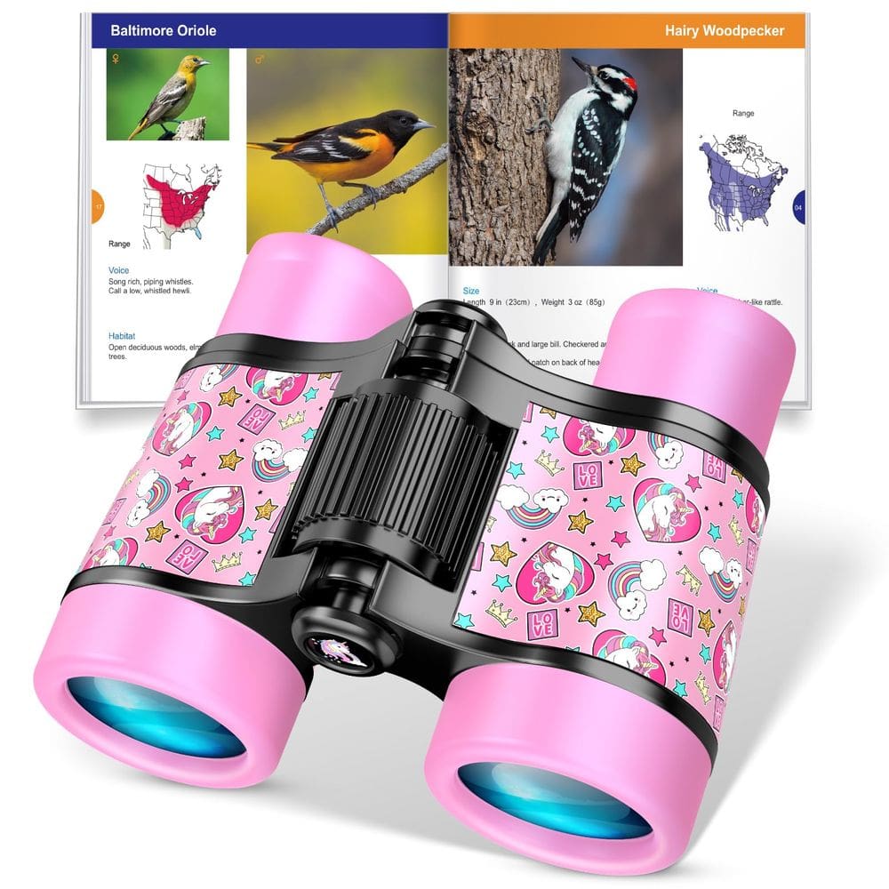 Binóculos FunForFun! Unicórnio para crianças de 3 a 8 anos com manual de pássaros