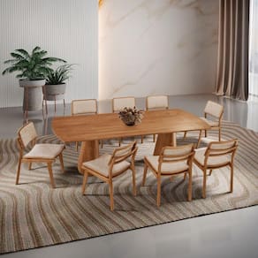 Mesa De Jantar Noronha 220cm Madeira Tampo Barril 8 Cadeiras Eva Milano / Imbuia Nat.