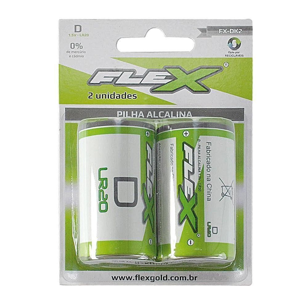 Pilha Alcalina D Grande Lr20 Cartela 2un 1.5v Fx-dk2 Flex