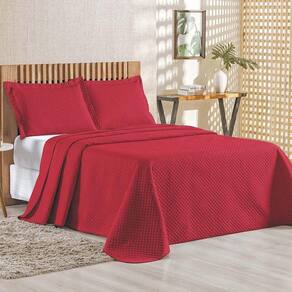 Kit Cobre Leito Colcha Ideale Queen 3 Peças Matelado Geométrico - Vermelho - 100% Poliéster