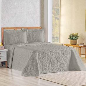 Kit Cobre Leito Colcha Celeste Queen 3 Peças Matelado Floral 180 Fios - Cinza