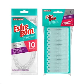 Kit Corda Varal 10m + Prendedor De Roupas 12 Peças Esfrebom