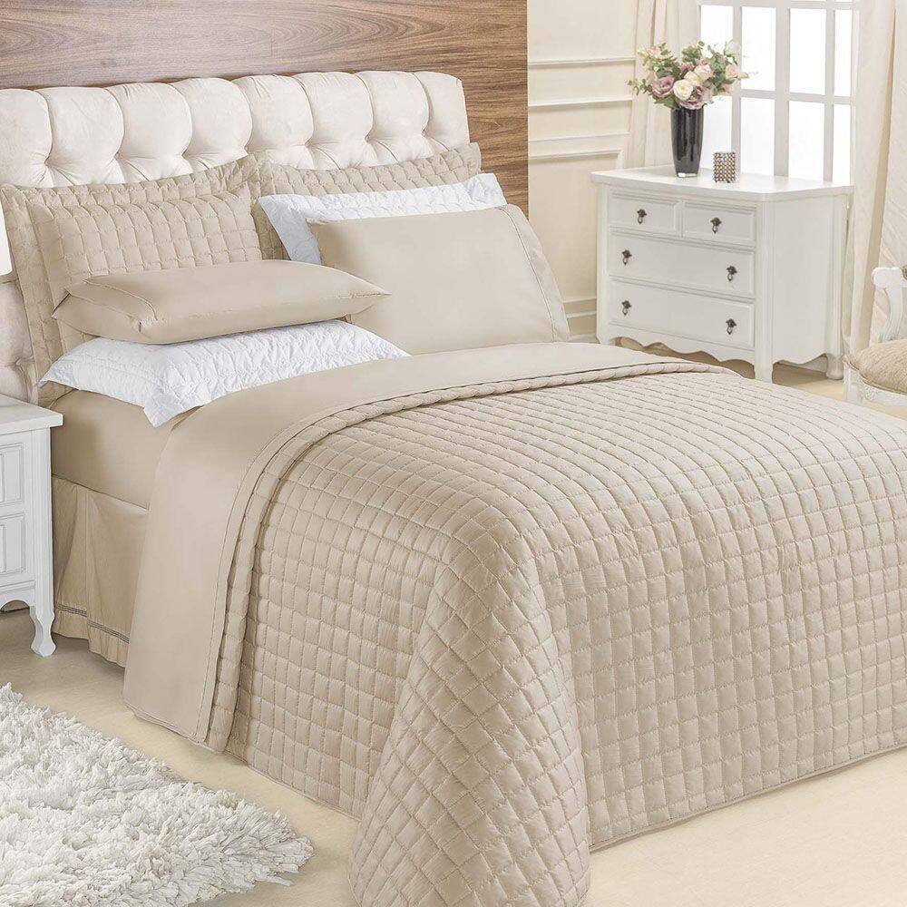 Kit Cobre Leito Colcha Veneza Queen 3 Peças Hipercal 180 Fios - Cáqui