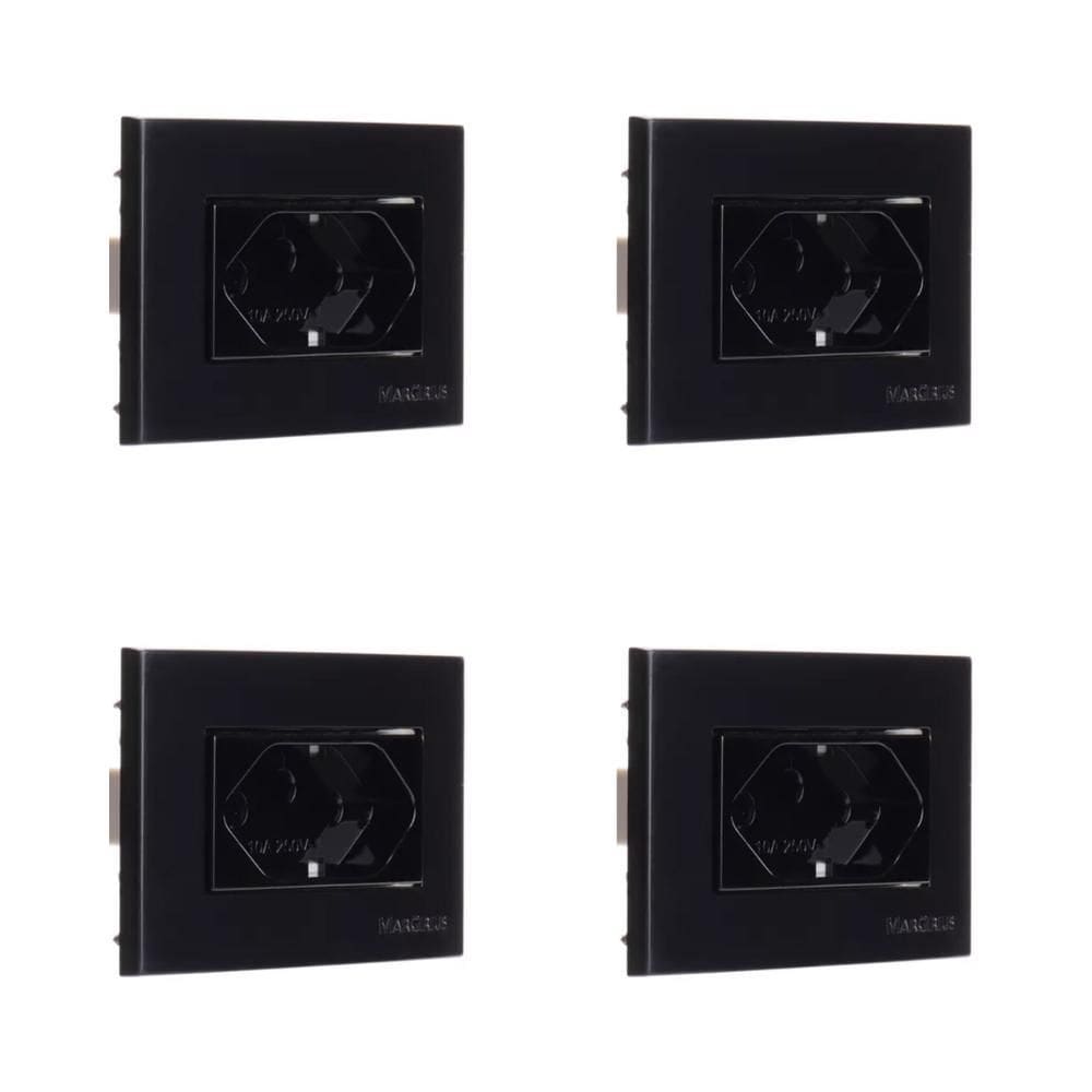 4 Pç Tomada Moveis Margirius 2P+T Preta 10A 250V Nbr14136