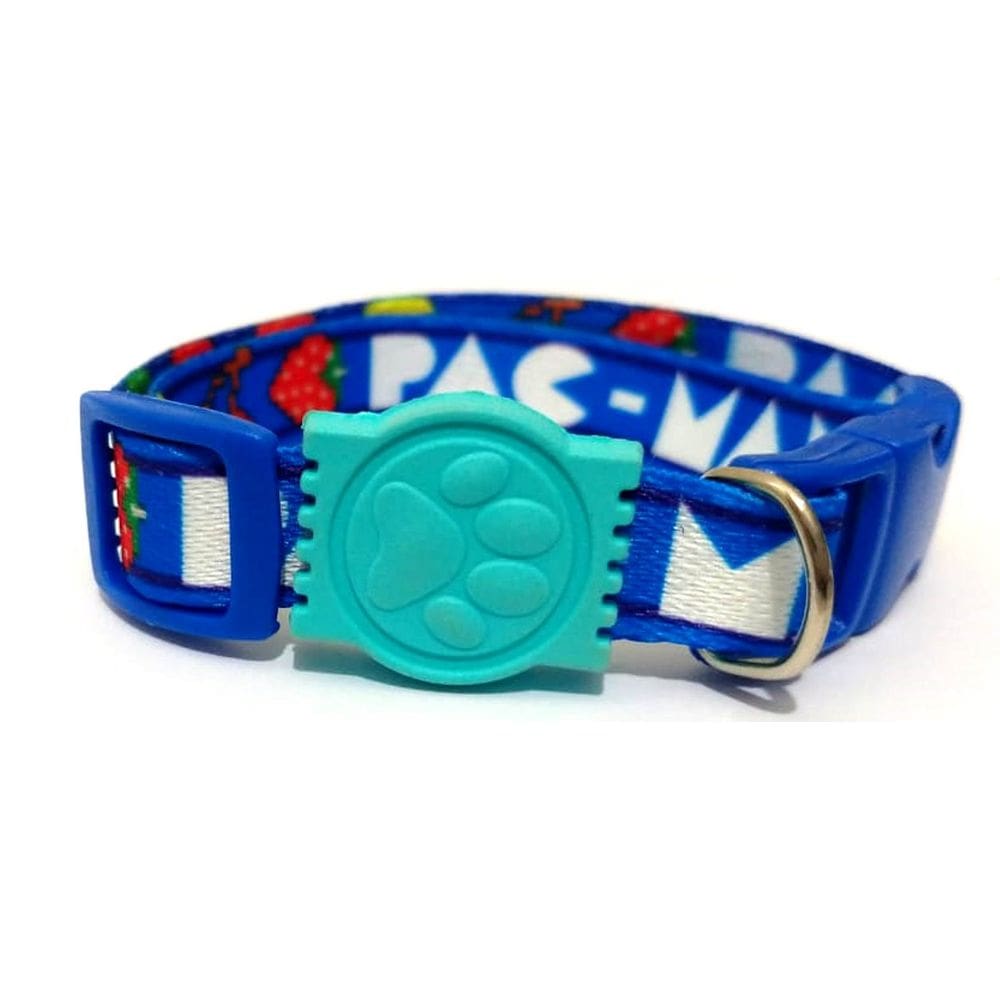 Coleira De Seda Estampa Pac Man Na Cor Azul Tamanho Único