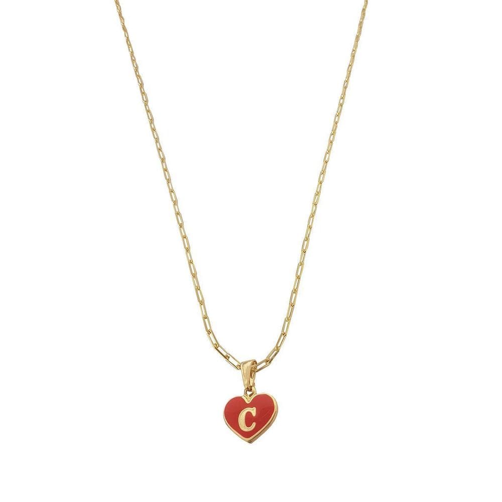 Colar Cartier 45Cm Coração Vermelho Letra C Banhado Ouro 18K