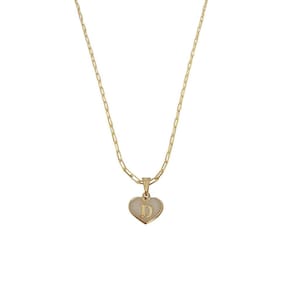 Colar Cartier 45Cm Coração Branco Letra D Banhado Ouro 18K
