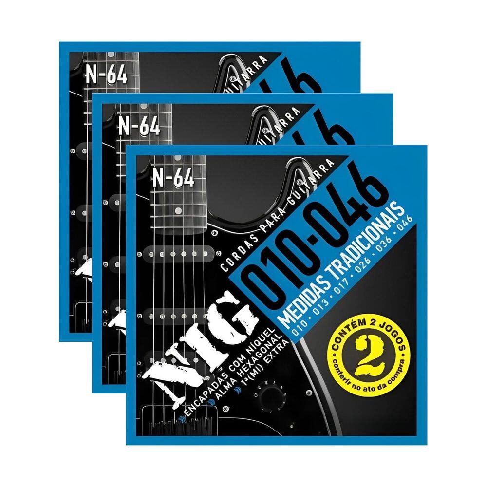 Kit 6 Jogos Encordoamento Guitarra Nig N-64 .010”