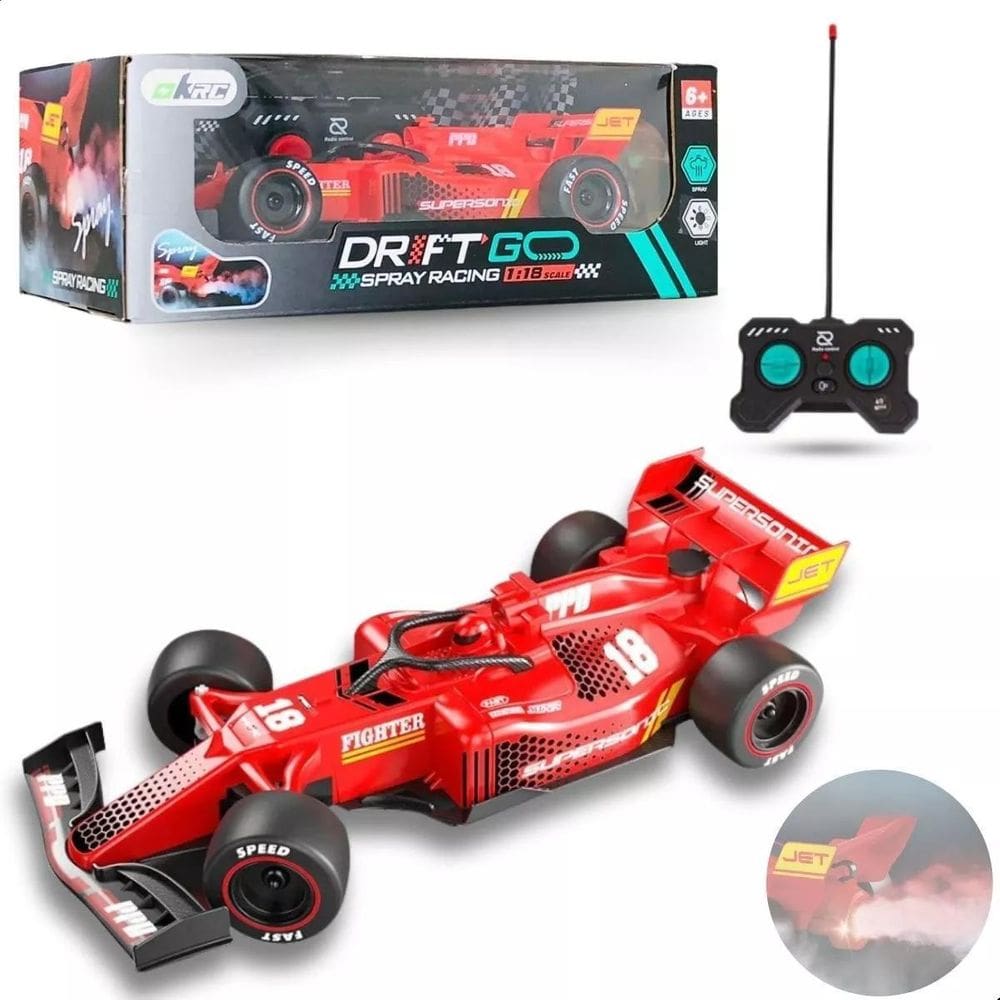 Carrinho F1 Controle Remoto Recarregável Fumaça Led E Luz