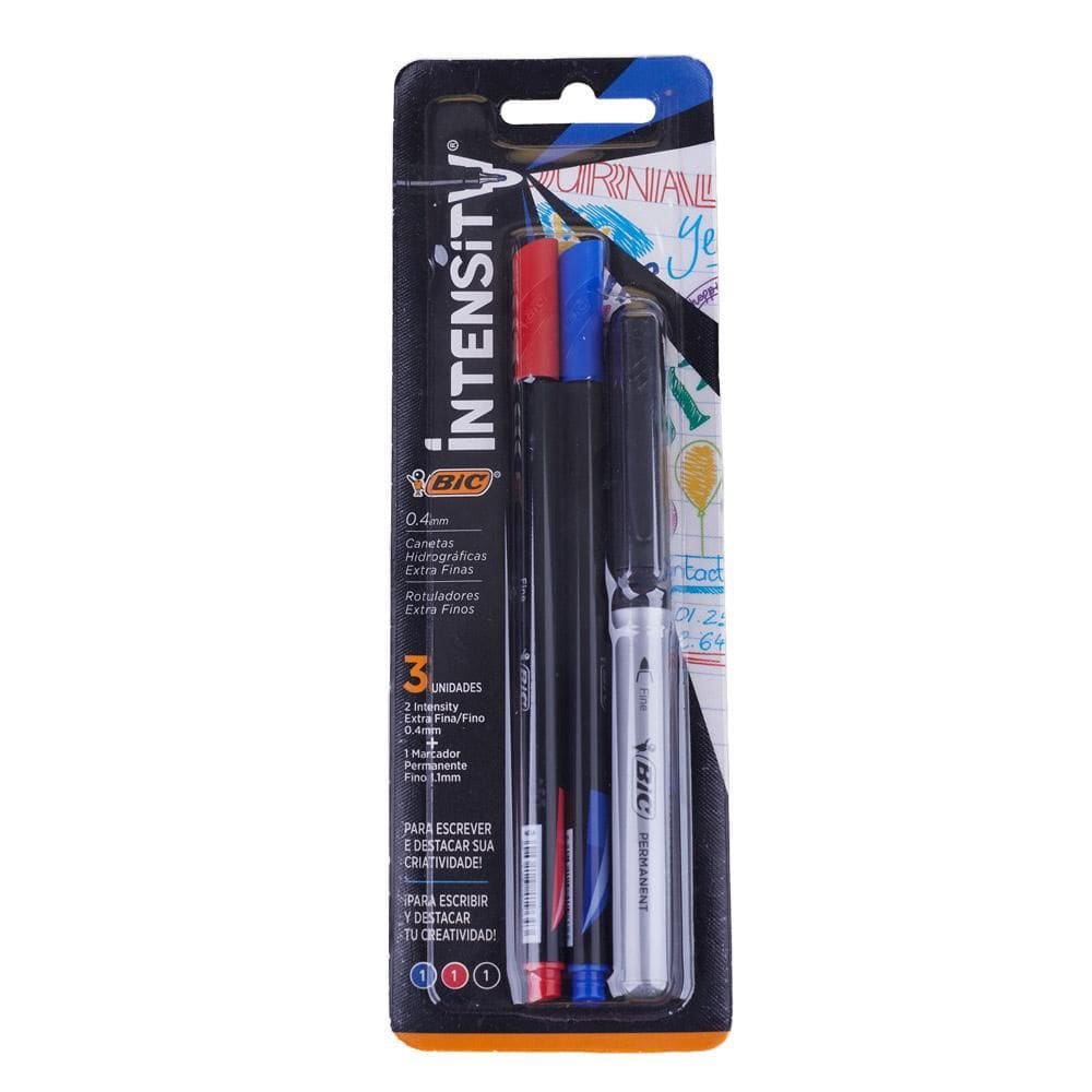Kit Bic Intensity Fine 0.4 + Caneta Permanente Grip Preta
