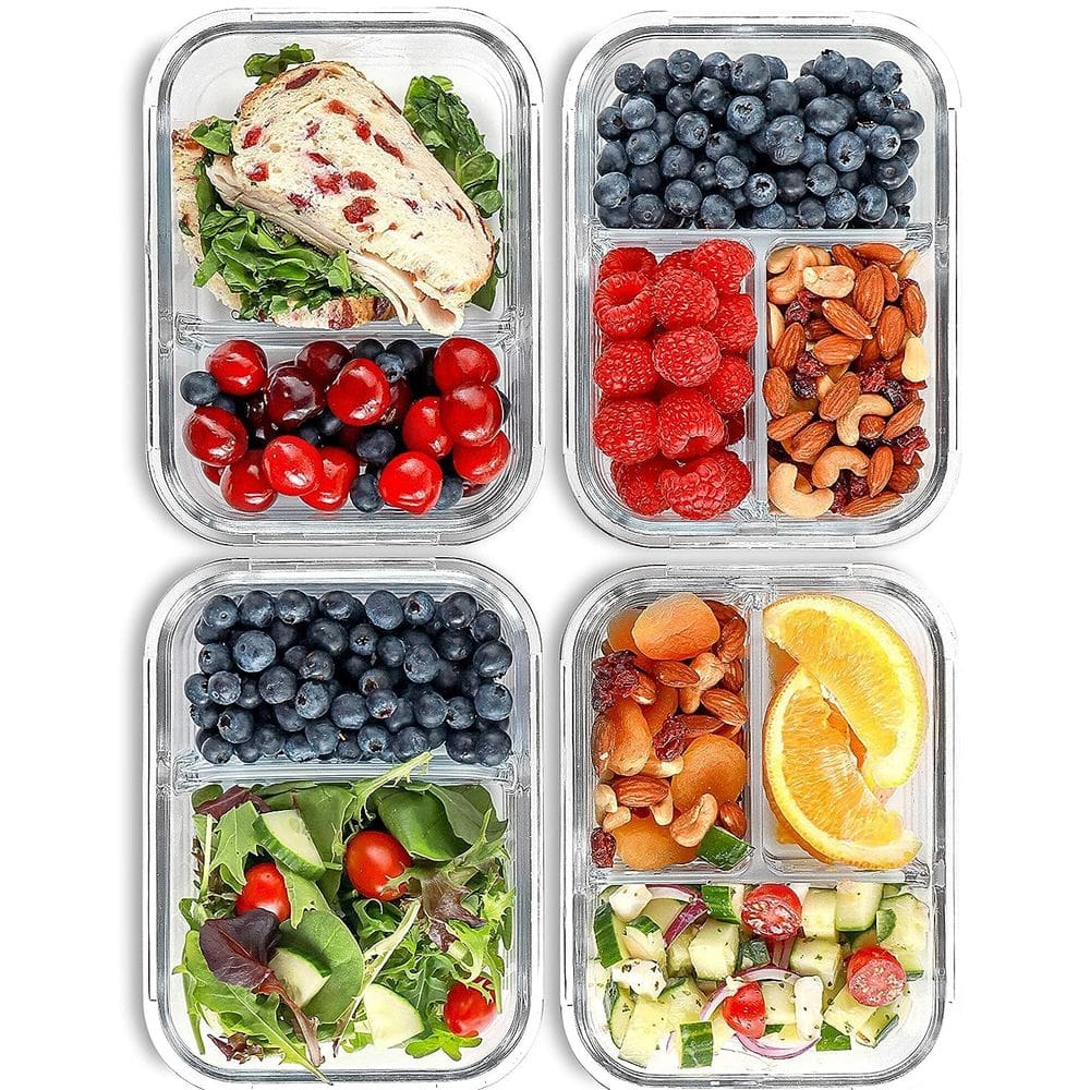 Recipientes de vidro para preparação de refeições FIT Strong & Healthy de 960 ml (pacote com 4)