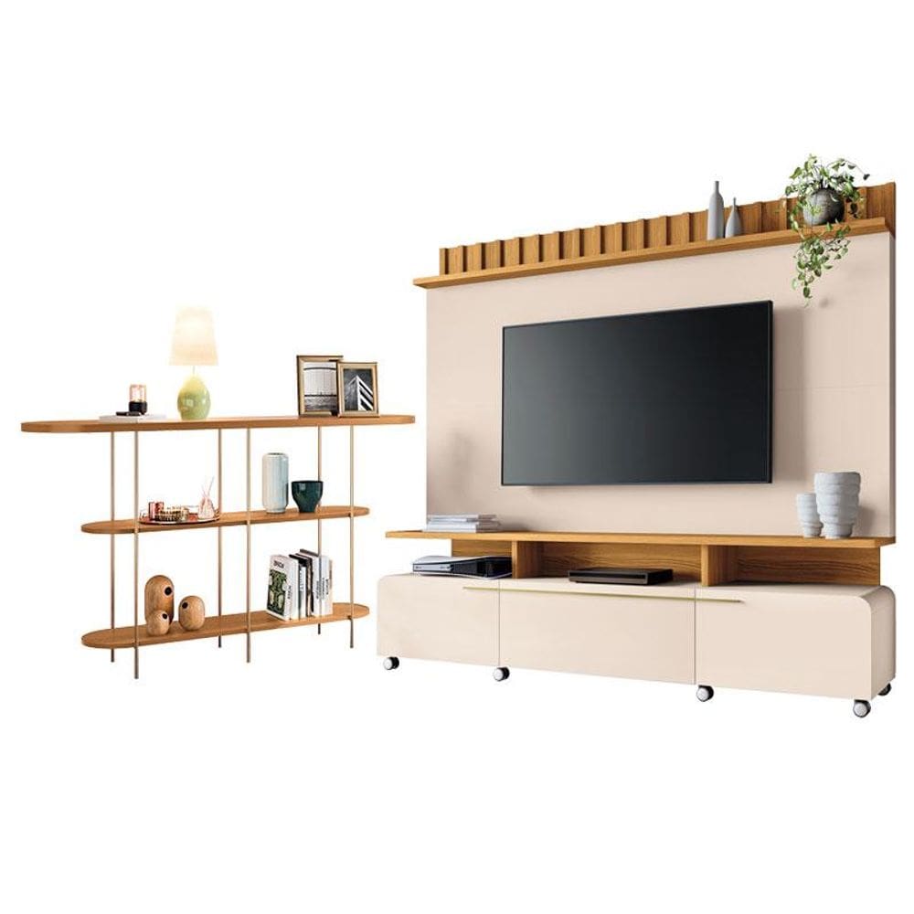Estante Home Theater Artís Off White Cinamomo e Aparador Infinity Cinamomo – HB Móveis
