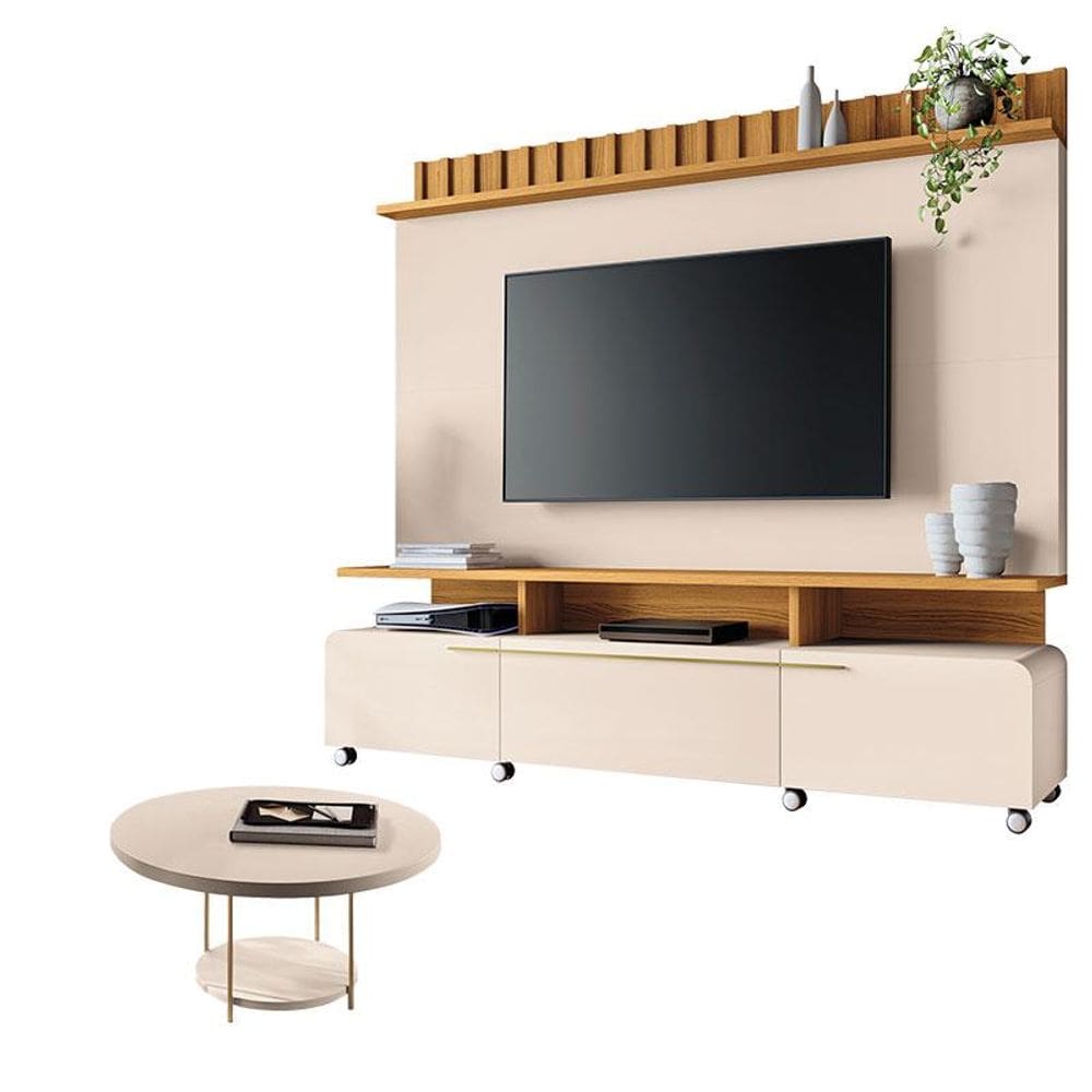 Estante Home Theater Artís Off White Cinamomo e Mesa de Centro Sky Off White – HB Móveis