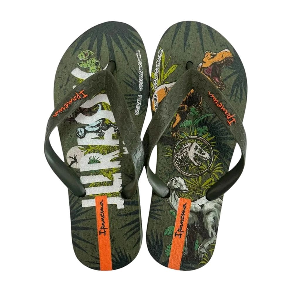 Chinelo Ipanema de Dedo Infantil Kids Jurassic Park Verde Laranja