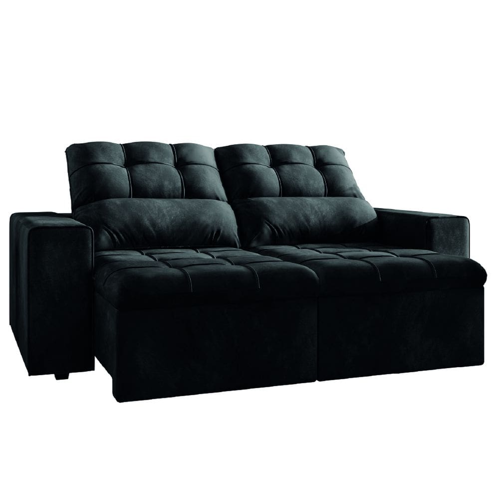 Sofá Retrátil e Reclinável 2 Lugares 1,80m Veludo Malibu Selmer Cinza