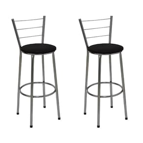 Kit 2 Banquetas Altas Cromada com Encosto Assento Preto