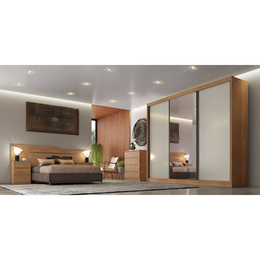 Guarda Roupa Casal com 1 Porta Espelhada 6 Gavetas - Londres-Cumaru/Fendi - Móveis Novo Horizonte