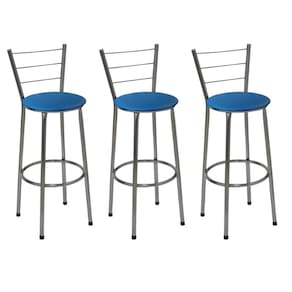 Kit 3 Banquetas Altas Cromada com Encosto Assento Azul