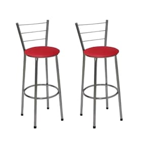 Kit 2 Banquetas Altas Cromada com Encosto Assento Vermelho