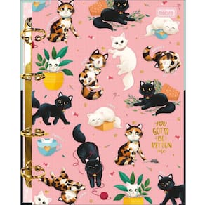 Fichário Colegial Caderno Argolado Purrfect Cats 160 Folhas Decoradas Gatinhos - Tilibra